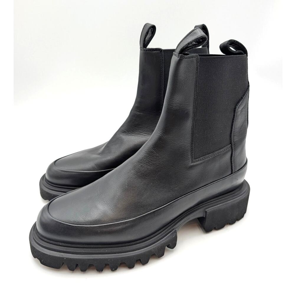 All Saints Black Leather Lug-Sole Chelsea Booties